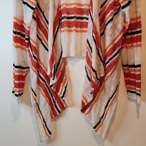 Torrid Open Front Shrug Cardigan Sweater White/Orange Striped Women's Sz 1 EUC - Picture 7 of 12